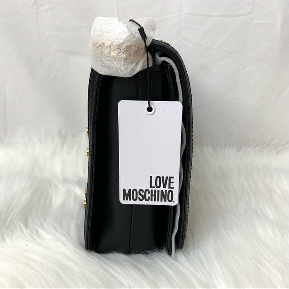 LOVE Moschino Borsa PU Nero Vegan Leather Studded Black Crossbody Bag NWT - Picture 7 of 15